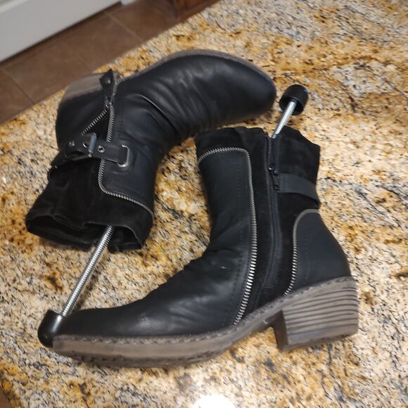 Rieker Berry Buckle Strap Zip Ankle Boots Black Leather Suede Women's Size 9.5 - Picture 7 of 12